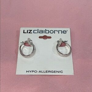 Liz Claiborne Silver Textured Hoop Earrings